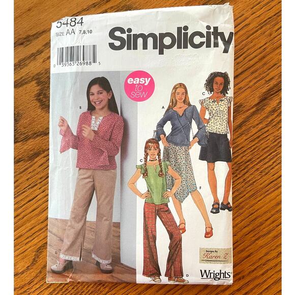 Vintage Y2K Simplicity 5484 Sewing Pattern Girls S-L Pants Top Skirt COMPLETE - Picture 1 of 2